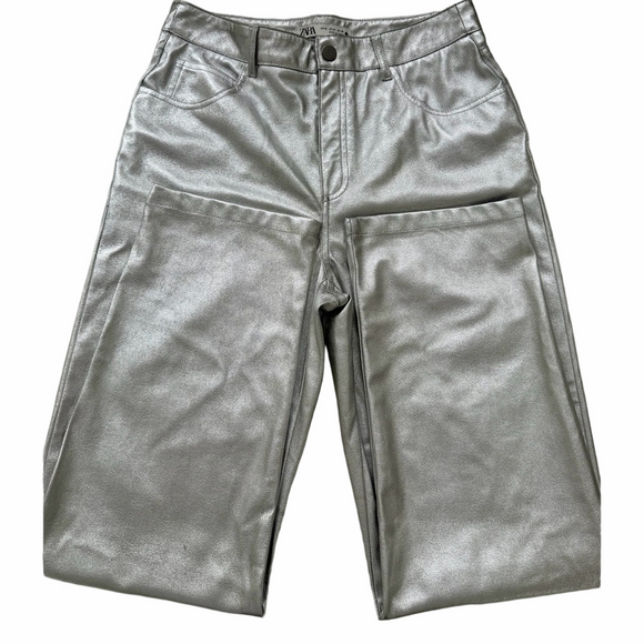 Zara Pants - Zara Metallic Silver Pants Size Medium Faux Leather Look